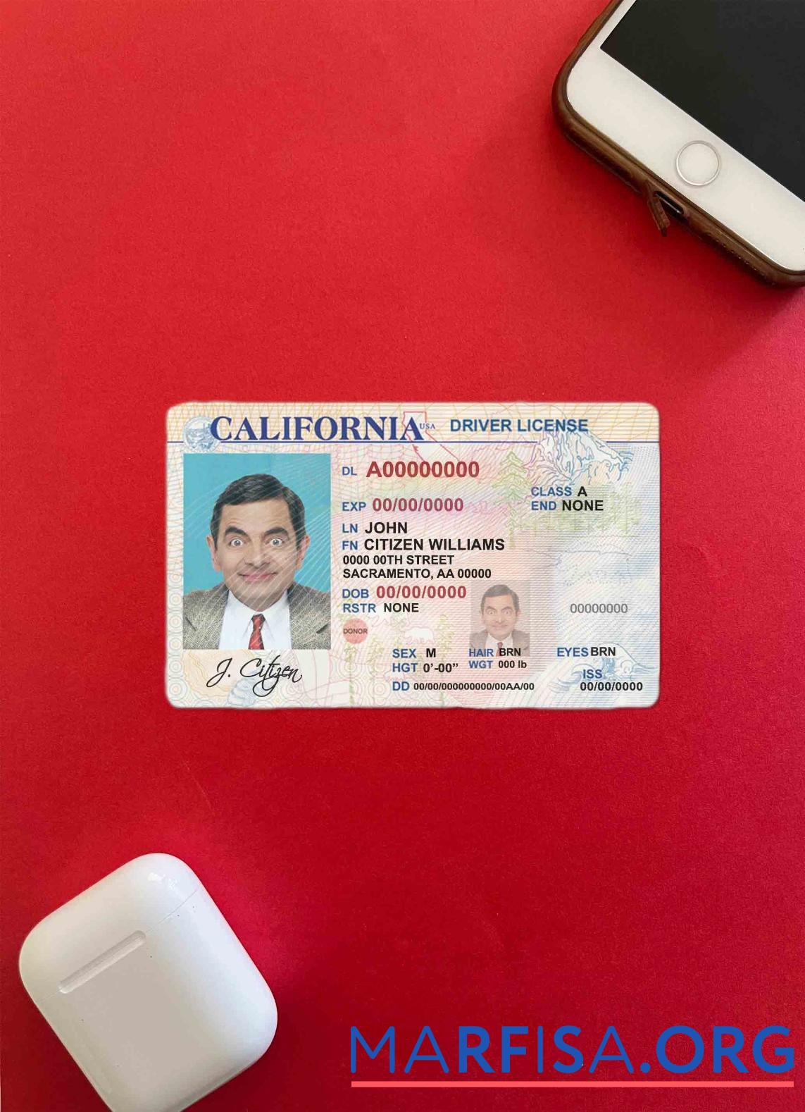 Downloadable USA California driver license photolook real example